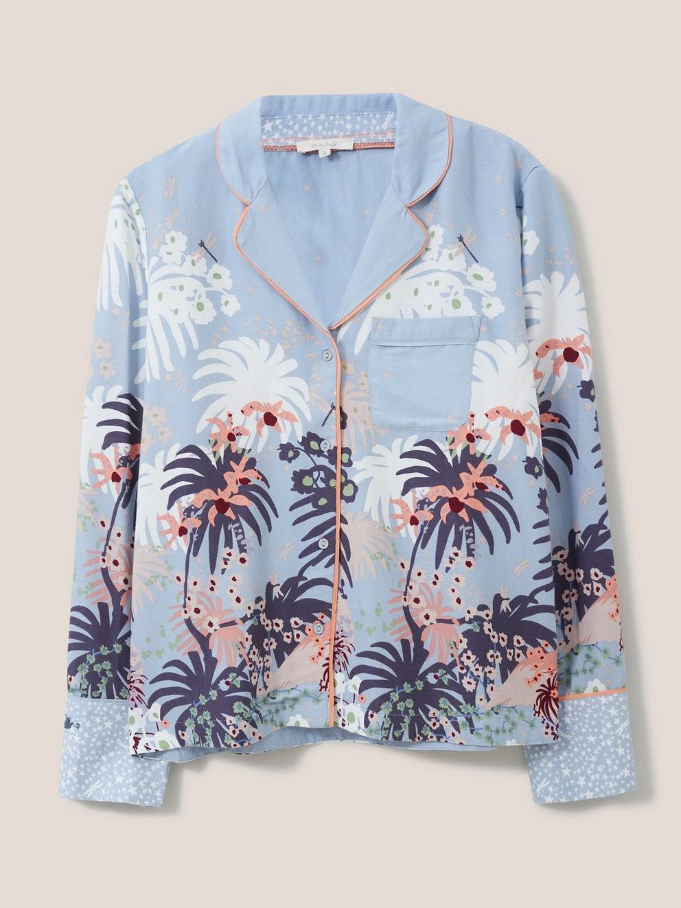 Nina Woven PJ Shirt in BLUE PR - FLAT FRONT