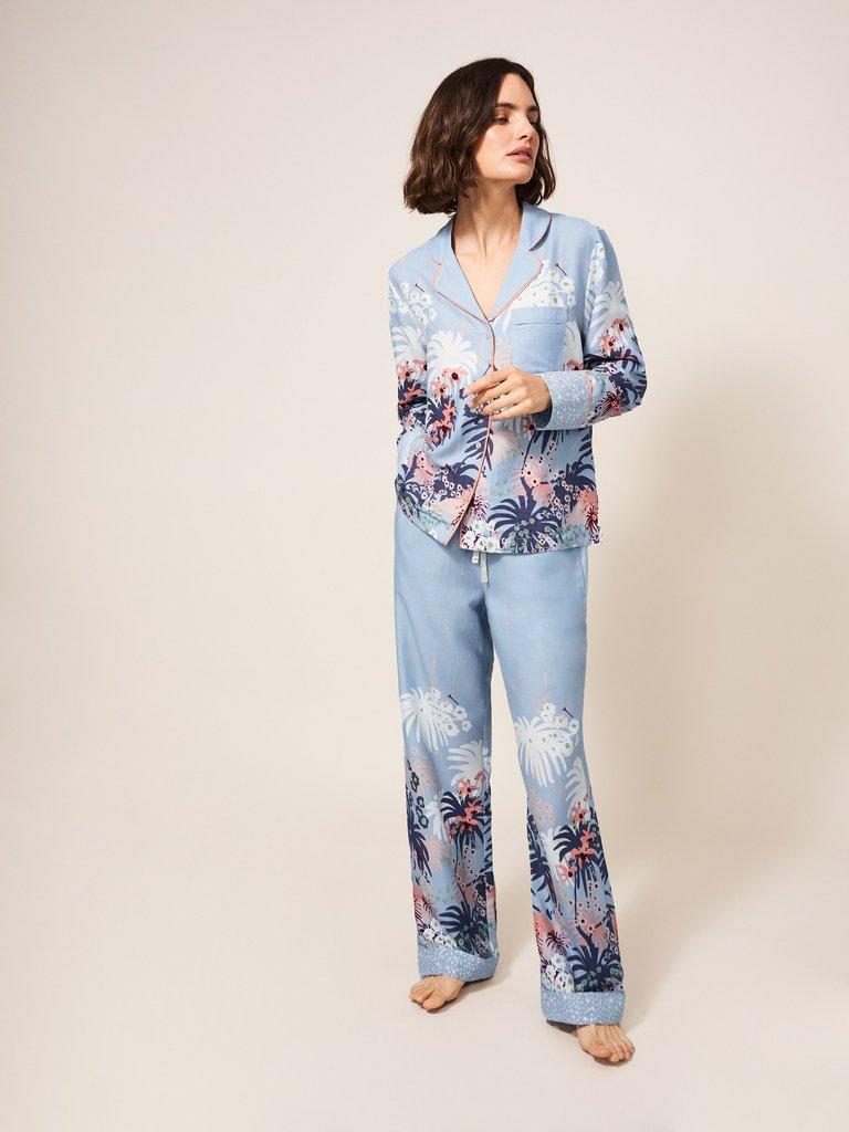 Nina Woven PJ Shirt in BLUE PR - MODEL FRONT