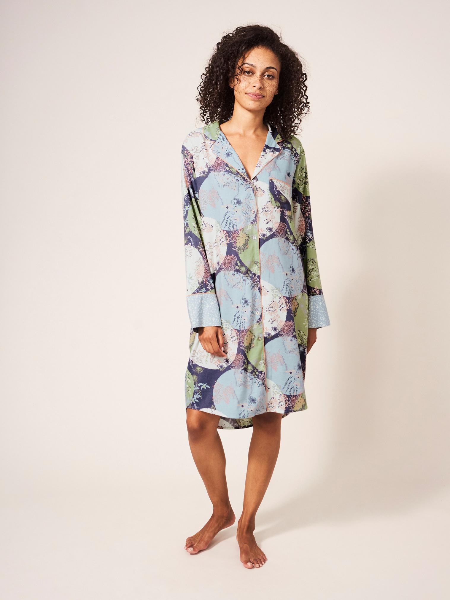 Nina Woven Night Dress in GREY MLT - LIFESTYLE