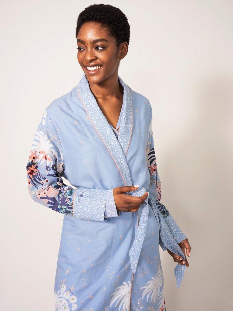 Nina Woven Robe in BLUE PR - MODEL FRONT