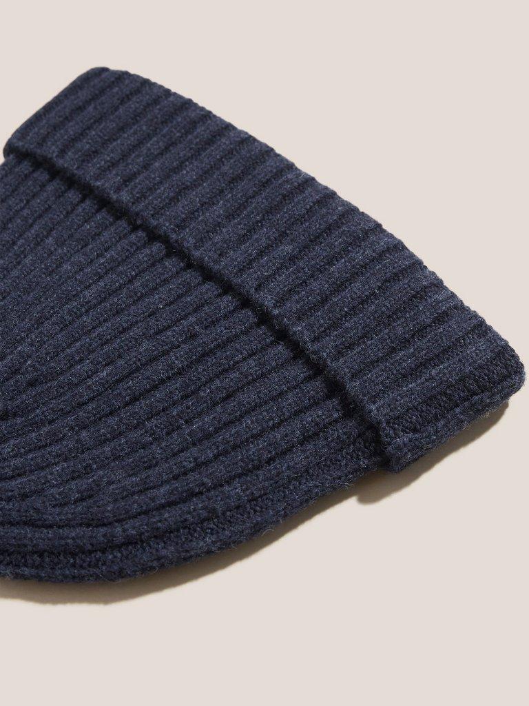 Fisherman Ribbed Beanie in DARK NAVY - FLAT BACK