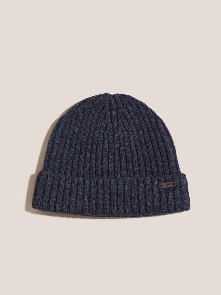 Fisherman Ribbed Beanie in DARK NAVY - FLAT FRONT