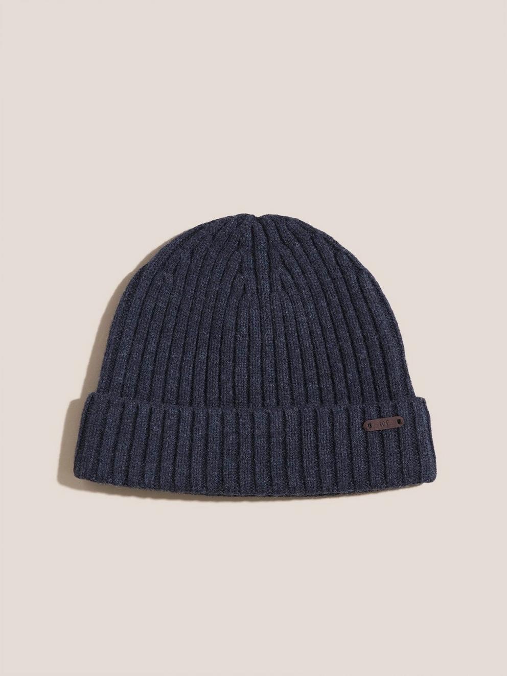 Fisherman Ribbed Beanie in DARK NAVY - FLAT FRONT