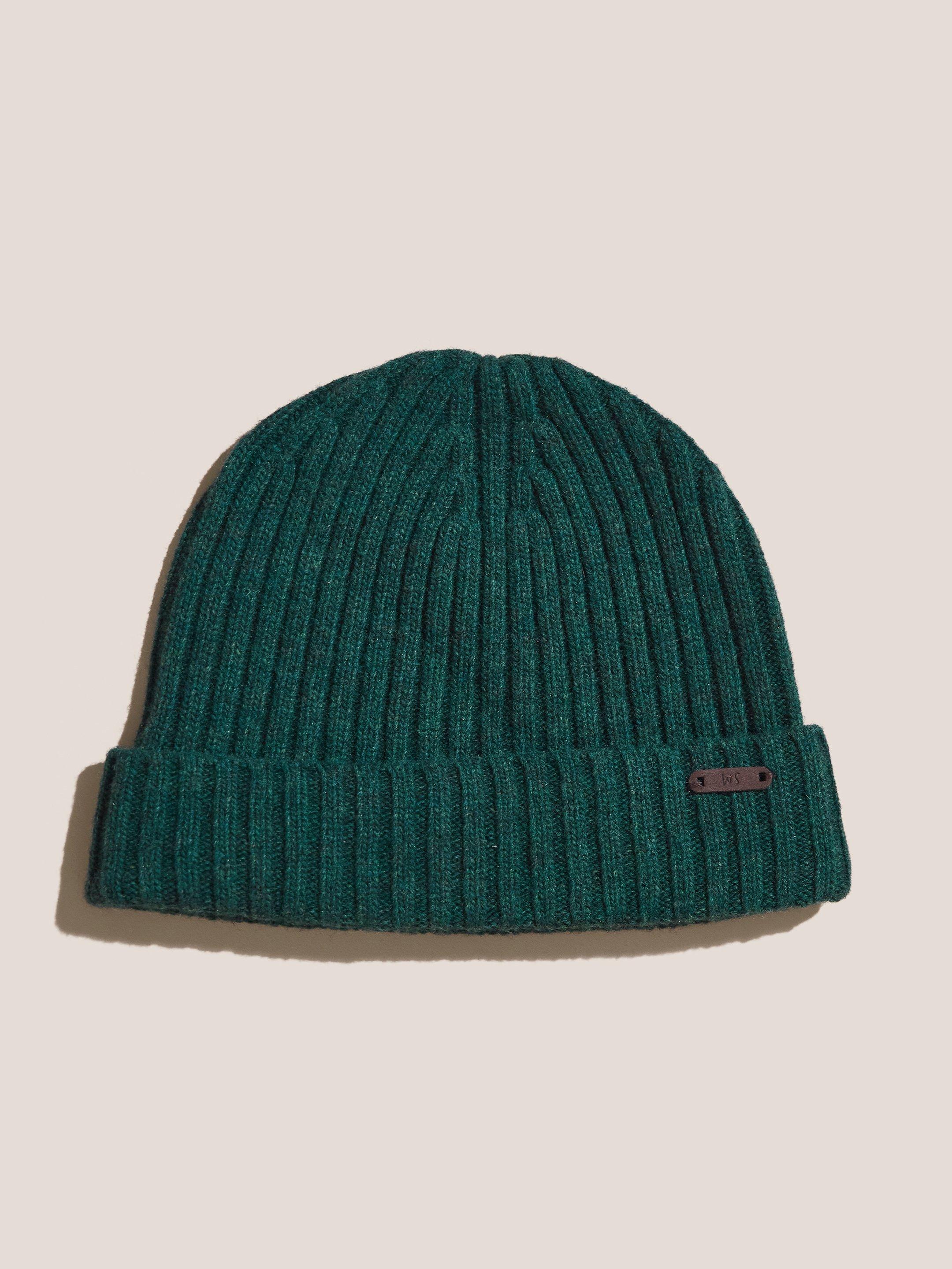 Fisherman Ribbed Beanie in DK GREEN - FLAT FRONT