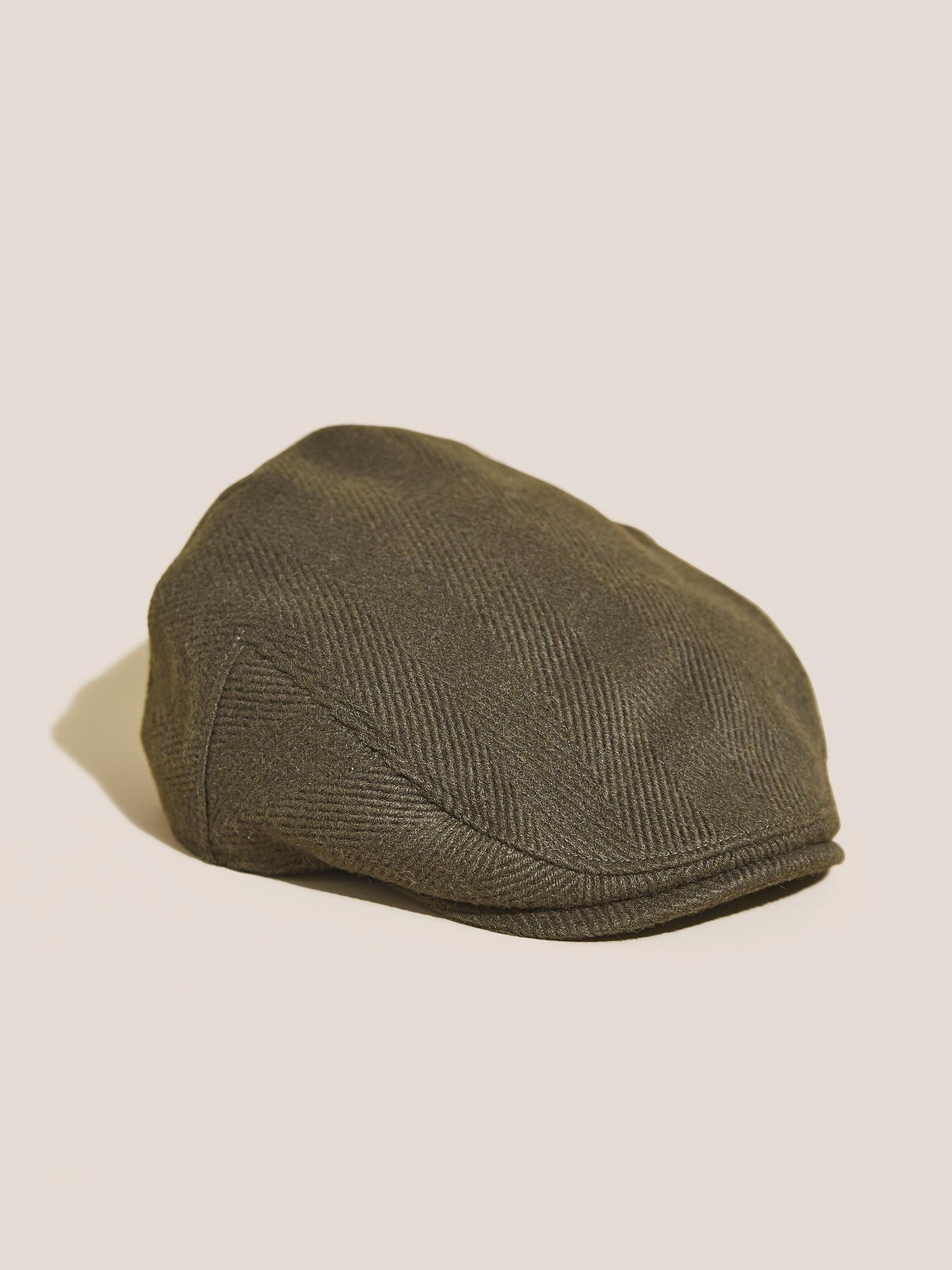 Wool Blend Flat Cap in KHAKI GRN - FLAT FRONT