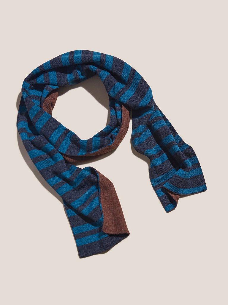 Angelo Stripe Merino Scarf in BLUE MLT - MODEL FRONT