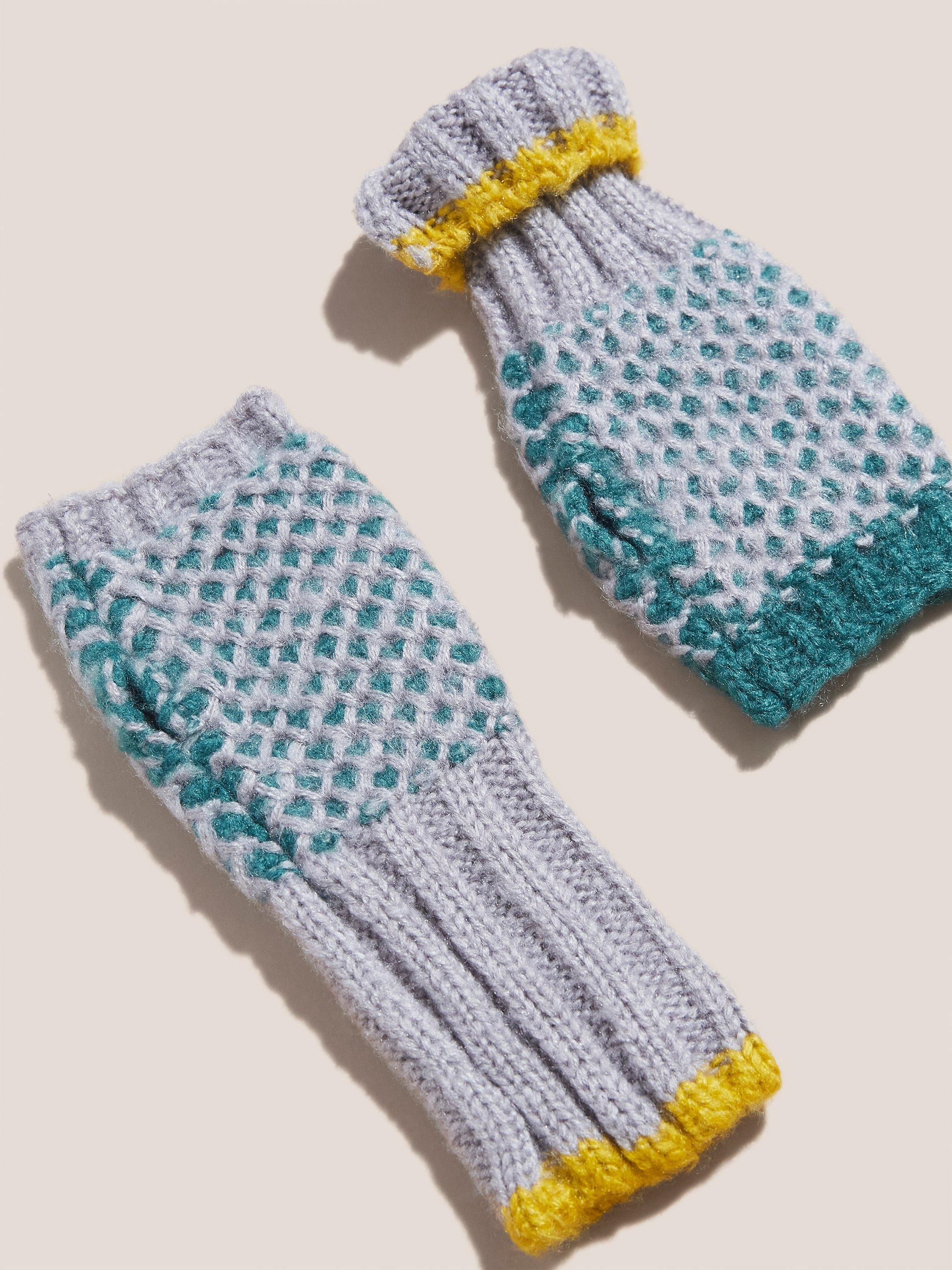 Honeycomb Knitted Glove in TEAL MLT - FLAT BACK