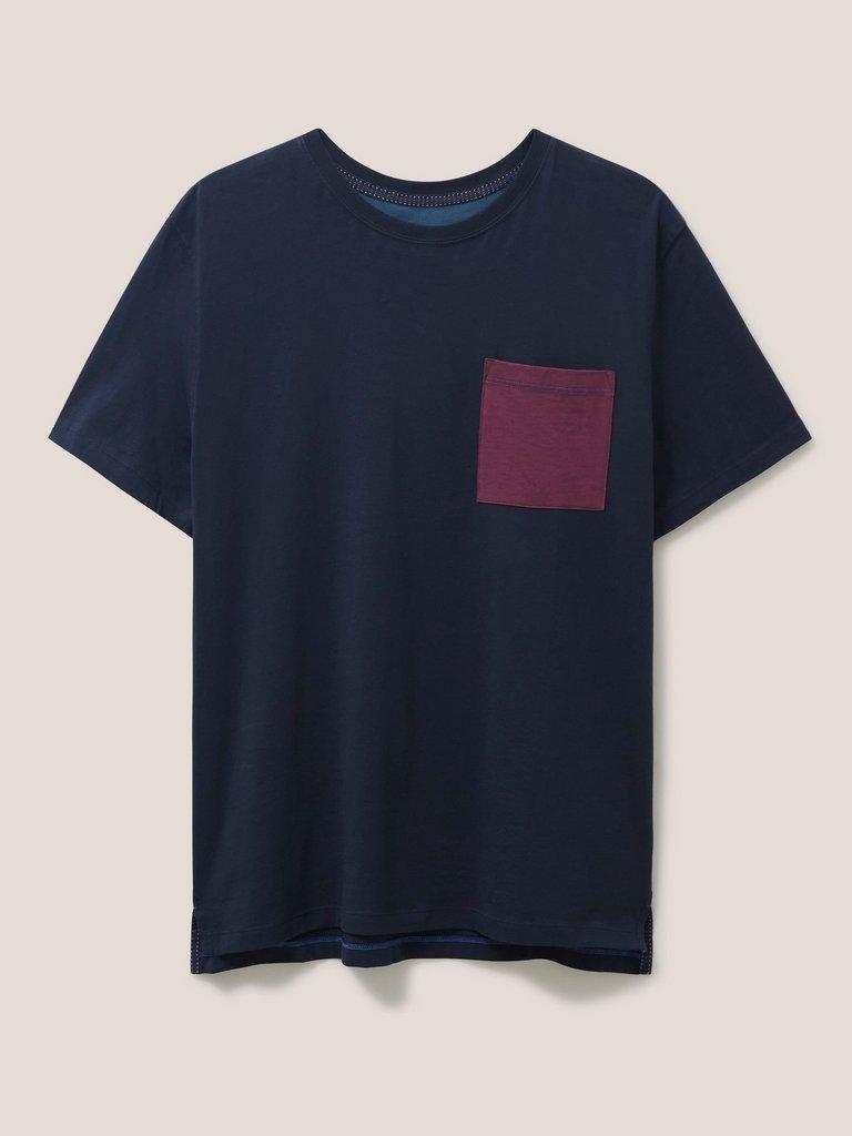 Moor Mercerised Pocket T shirt in DARK NAVY - FLAT FRONT