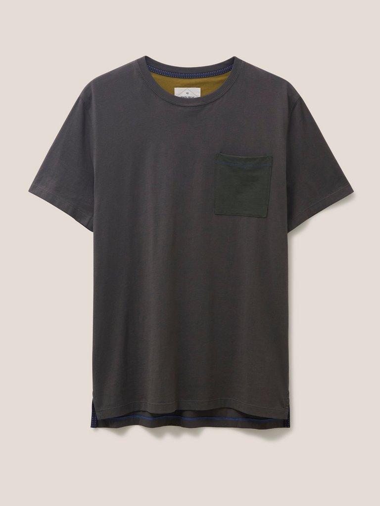 Moor Mercerised Pocket T shirt in WASHED BLK - FLAT FRONT