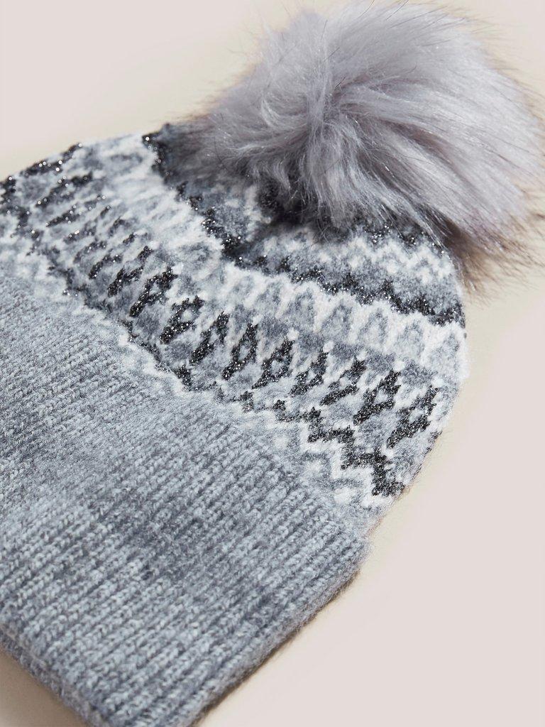 Metallic Fairisle Hat in GREY MLT - FLAT DETAIL