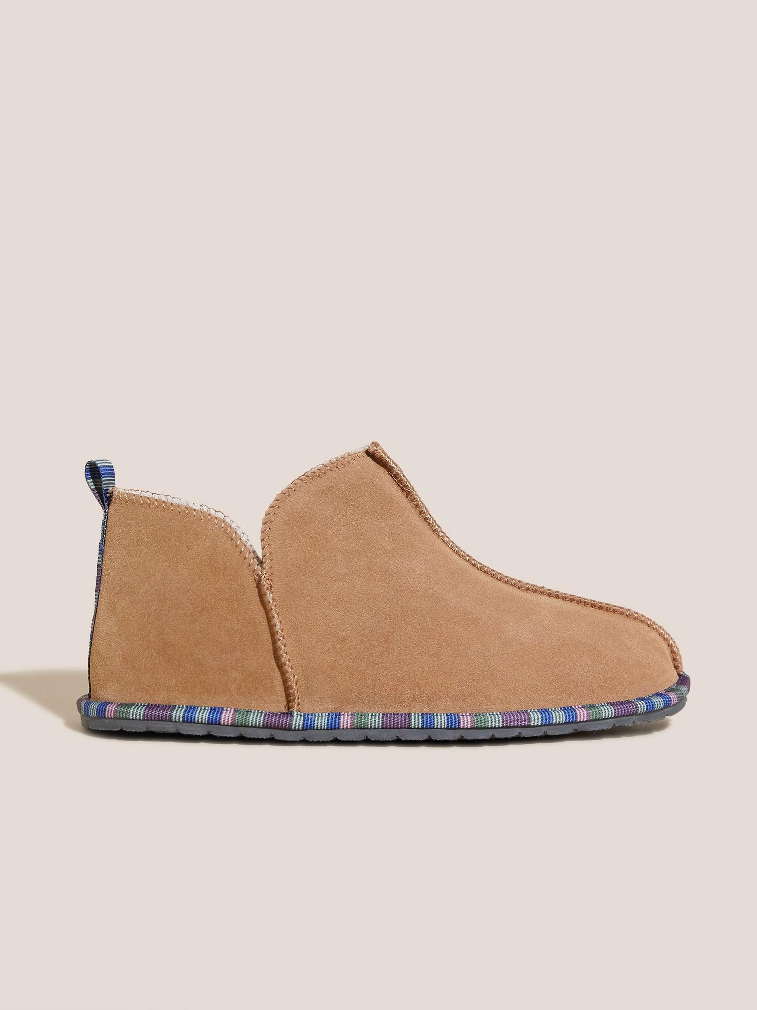 THEO SUEDE LOW BOOTIE in MID TAN - MODEL FRONT