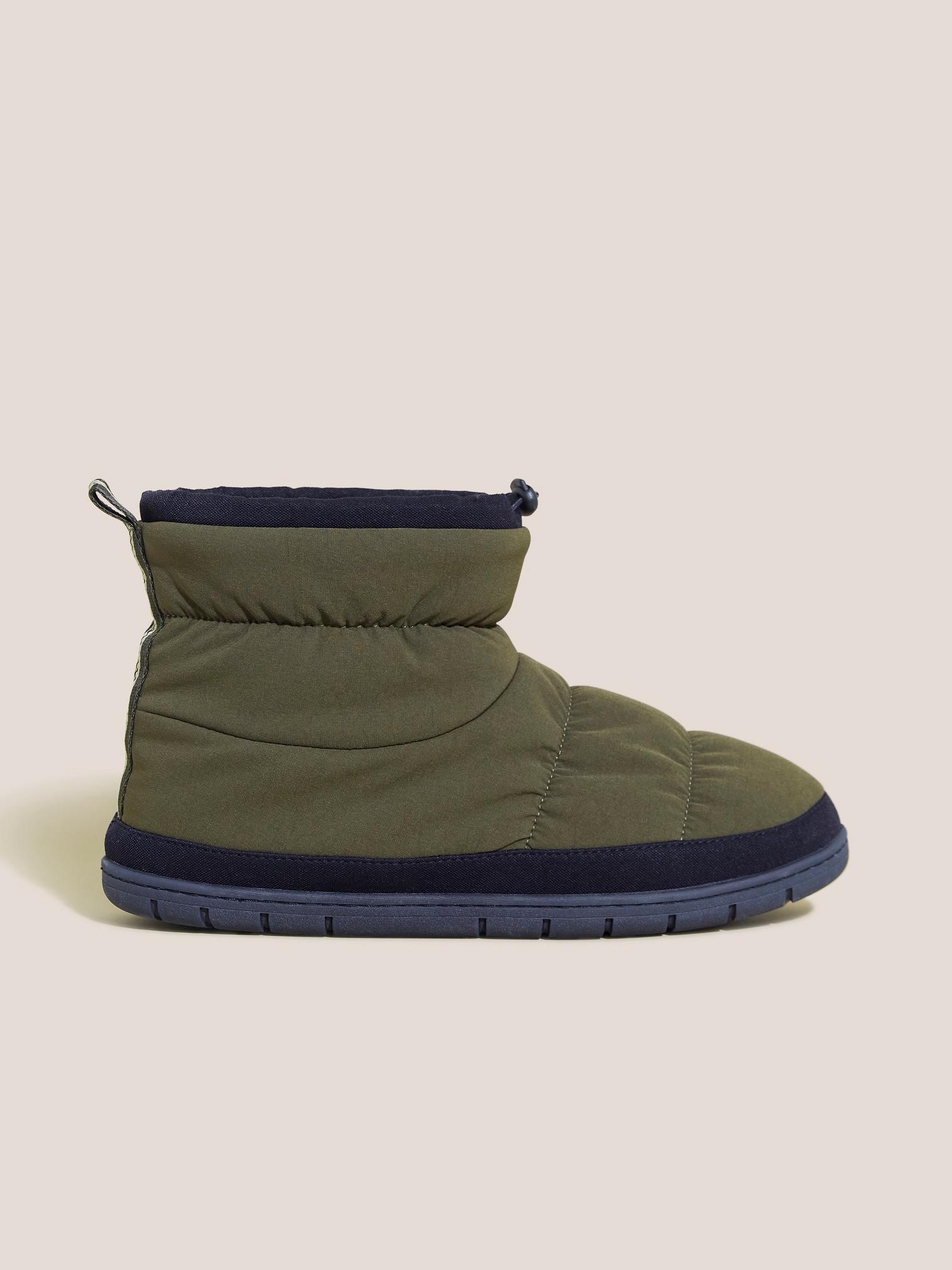 Puffer Nylon Bootie in KHAKI GRN - MODEL FRONT