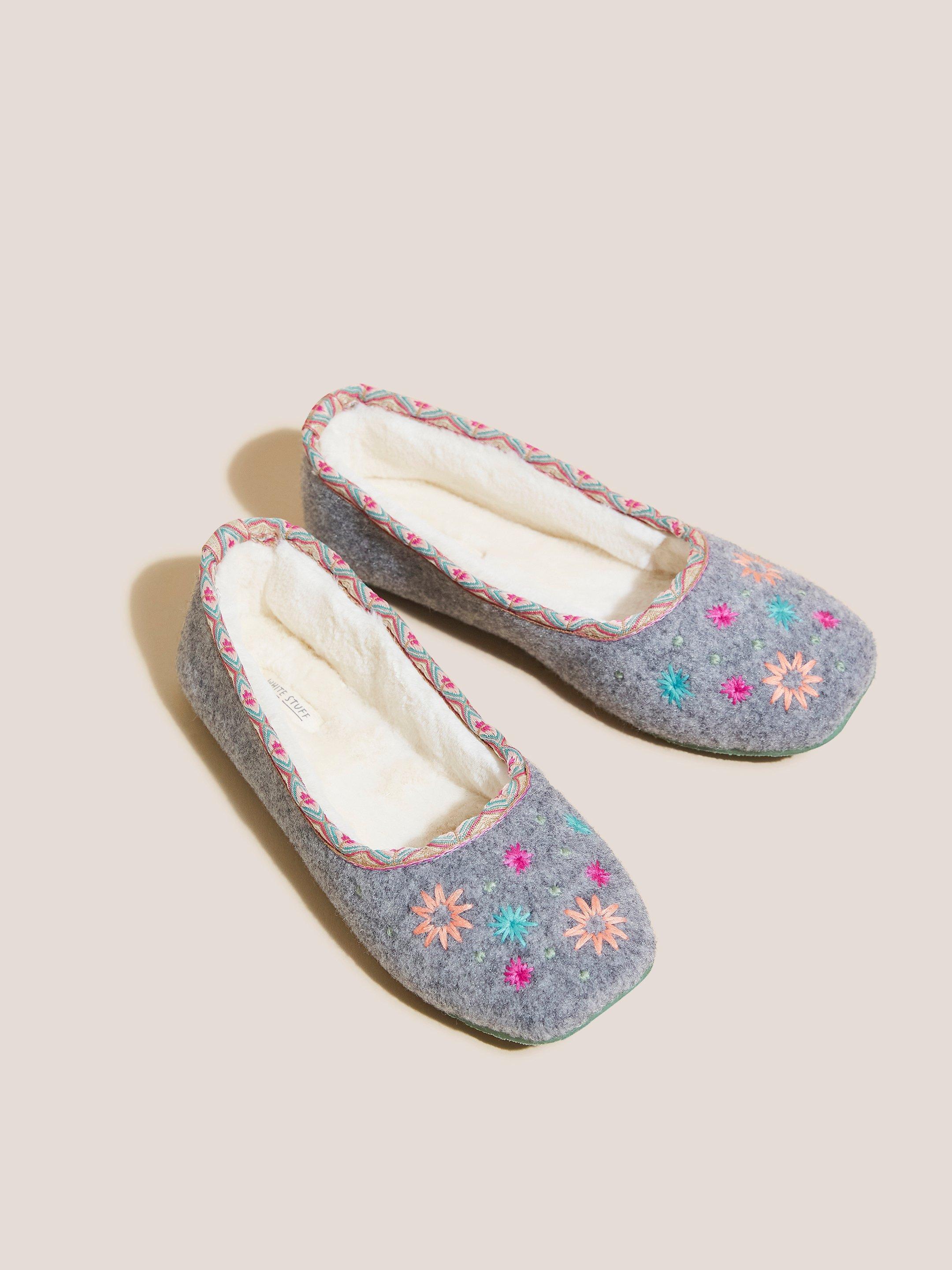 Embroidered Ballet Slipper in GREY MLT - FLAT FRONT