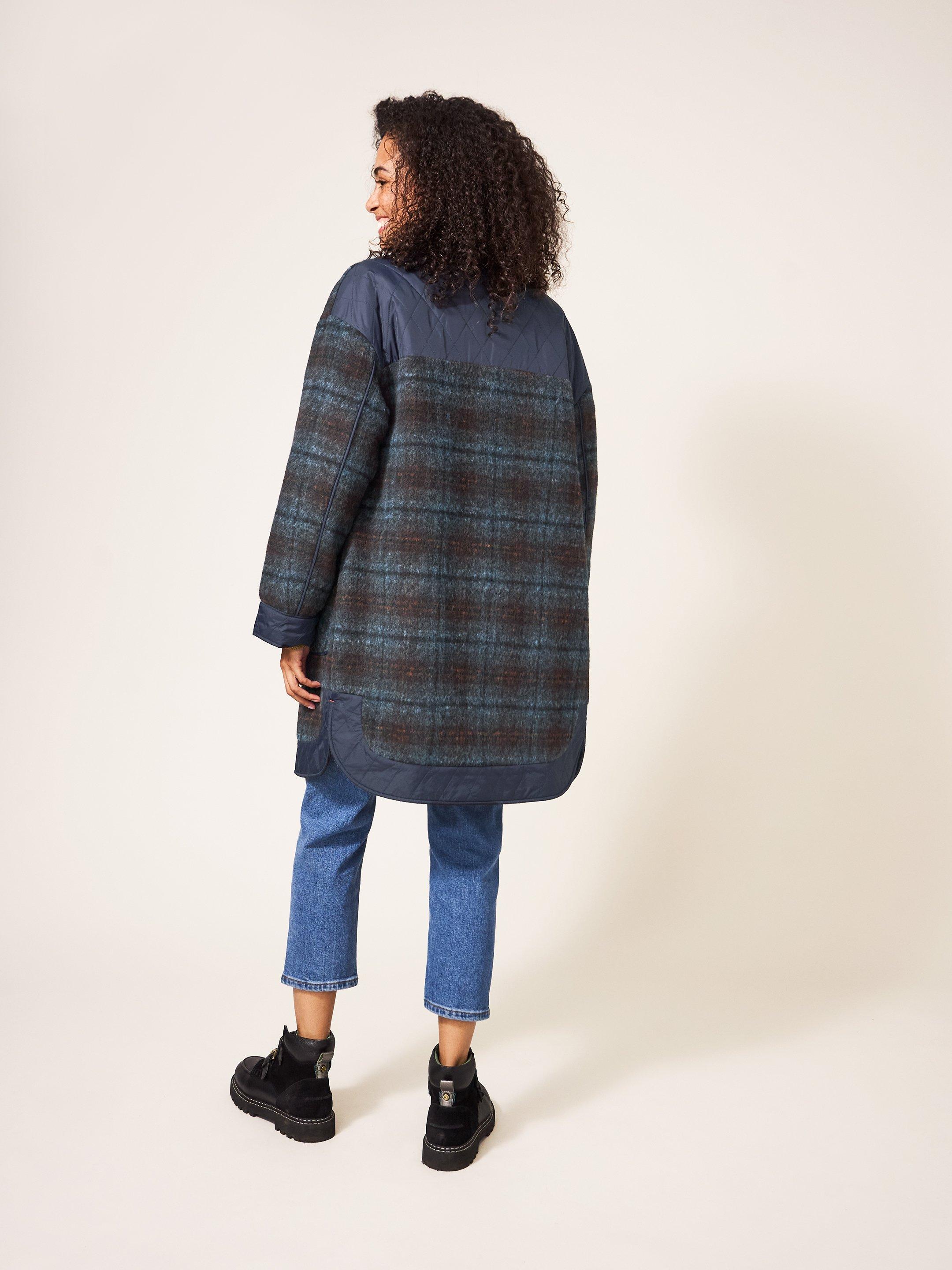 Maggie Reversible Coat in NAVY MULTI - MODEL BACK