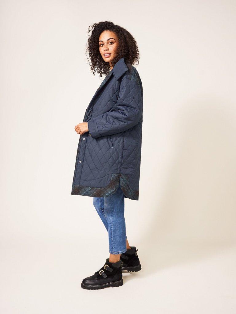 Maggie Reversible Coat in NAVY MULTI - MODEL DETAIL