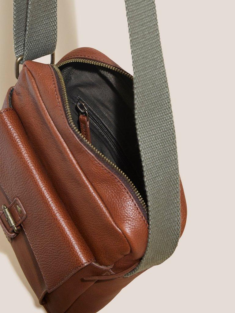 Bobby Leather Crossbody Bag in MID BROWN - FLAT DETAIL