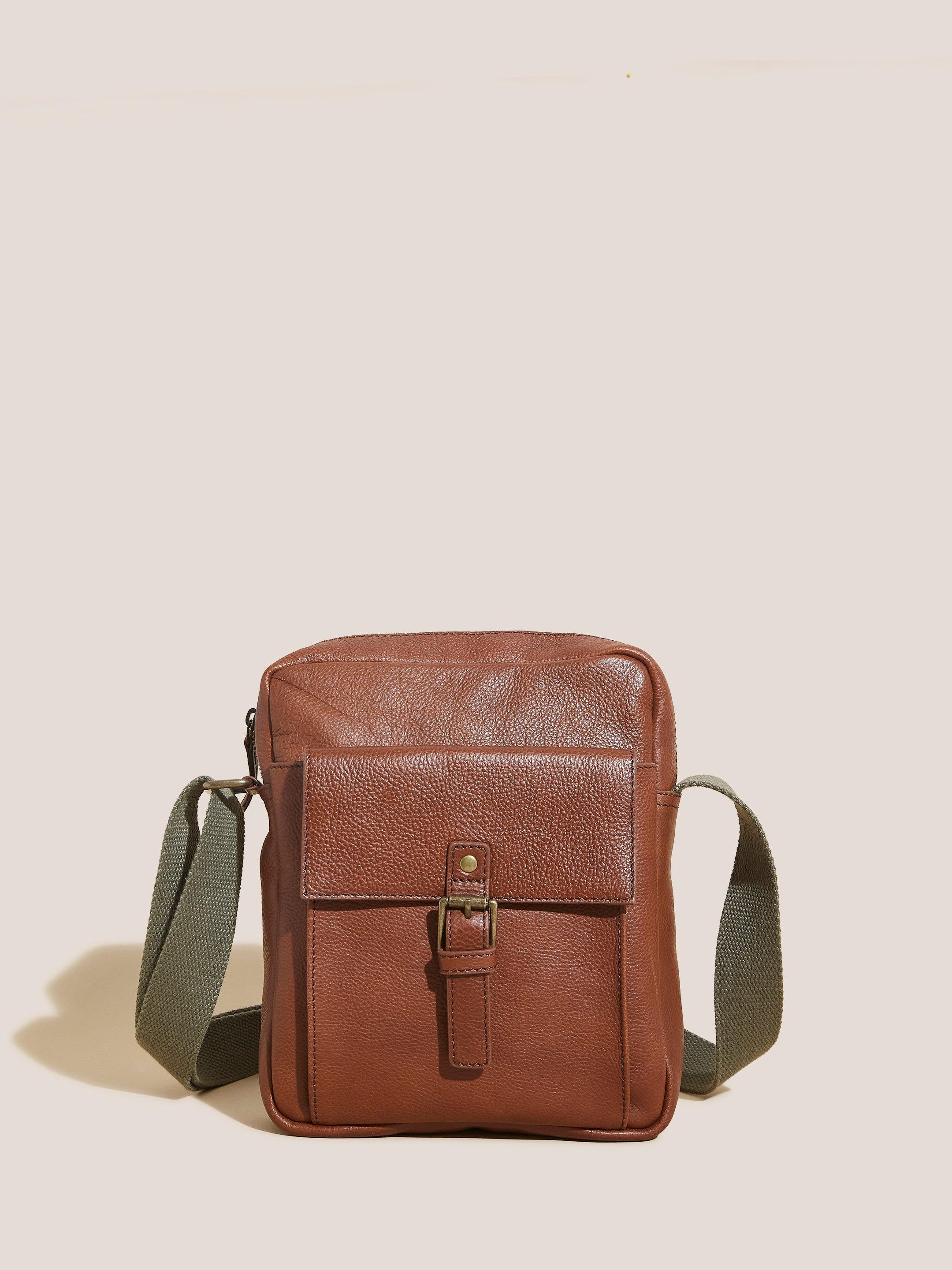Bobby Leather Crossbody Bag in MID BROWN - MODEL FRONT