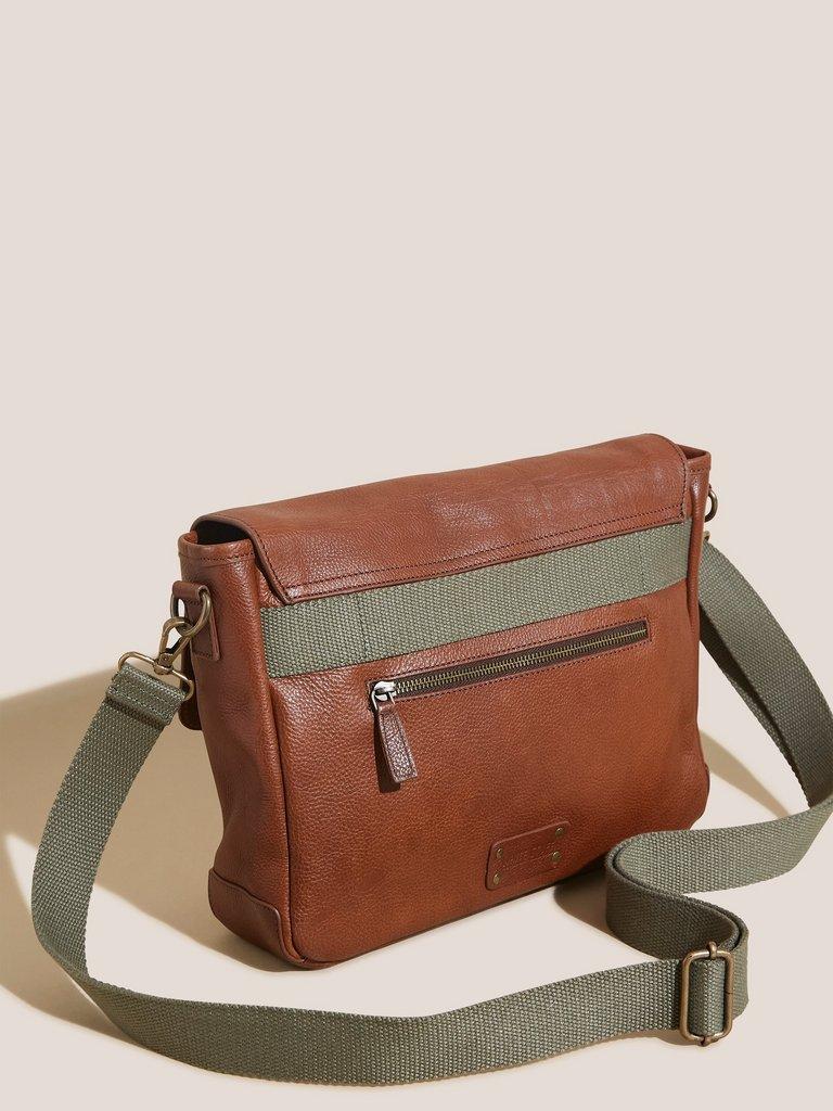 Bobby Leather Messenger in MID BROWN - FLAT BACK