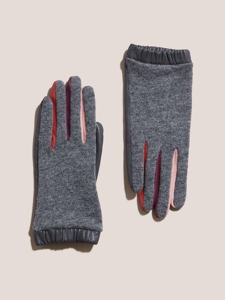 Lucie Wool Leather Mix Glove in GREY MLT - FLAT FRONT