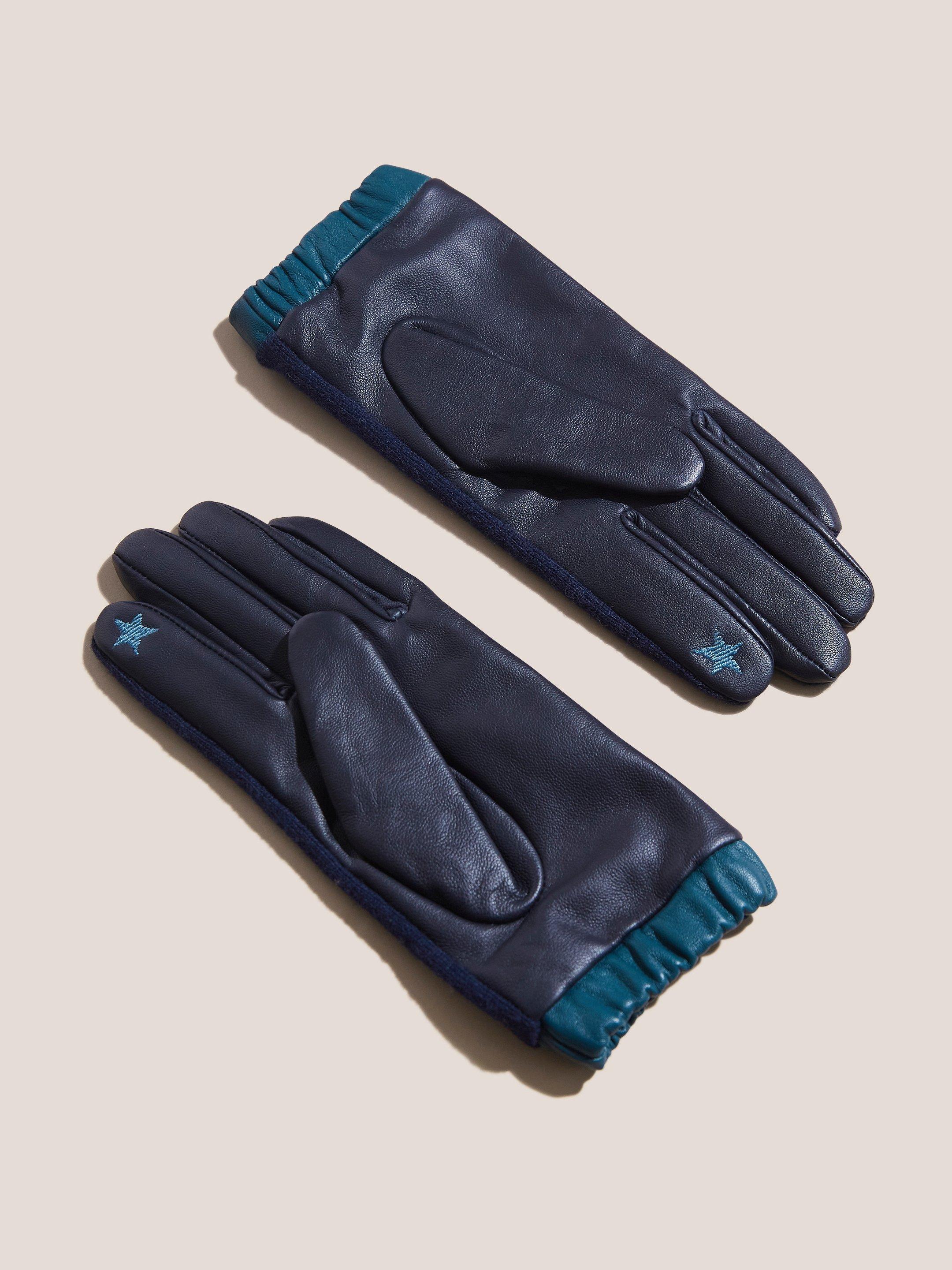 Lucie Wool Leather Mix Glove in NAVY MULTI - FLAT BACK