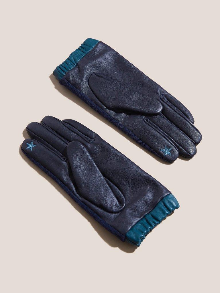 Lucie Wool Leather Mix Glove in NAVY MULTI - FLAT BACK