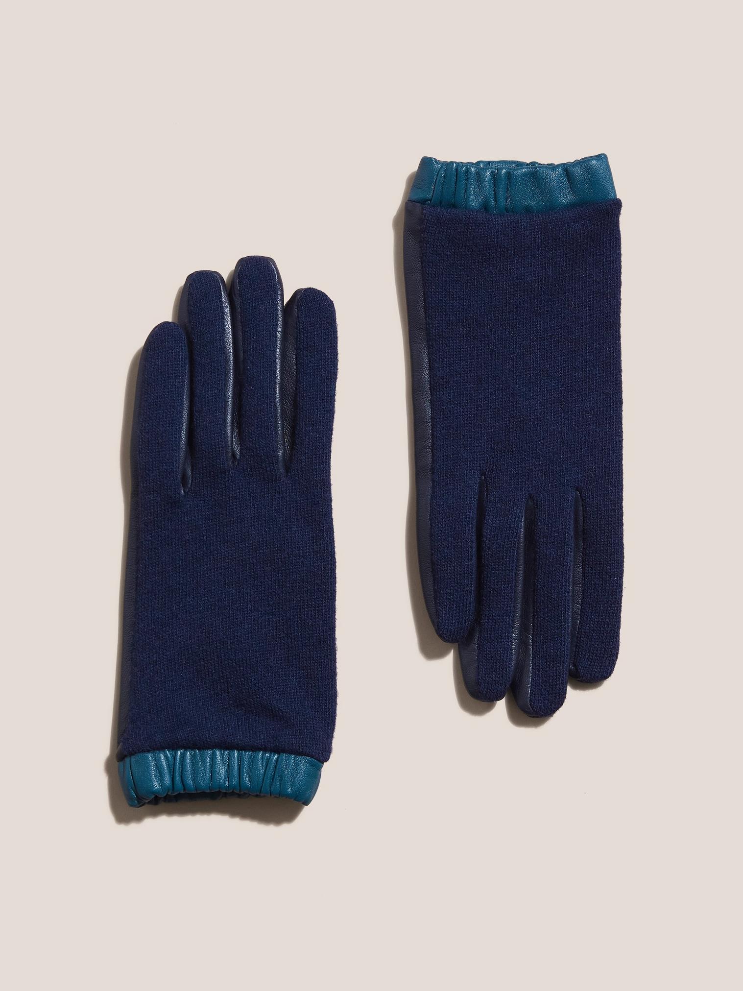 Lucie Wool Leather Mix Glove in NAVY MULTI - FLAT FRONT