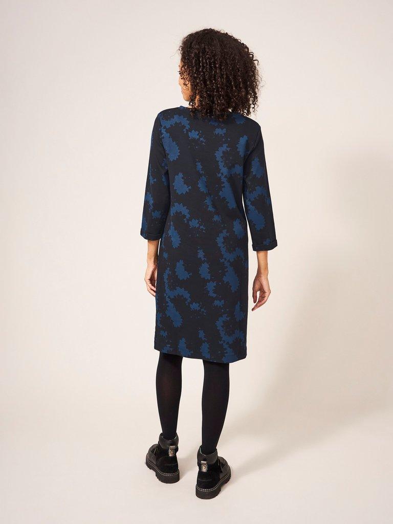 Albie Organic Jersey Dress in BLUE MLT - MODEL BACK