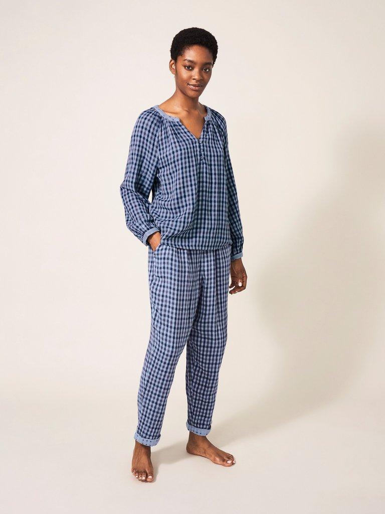 Nightsky Check PJ Top in BLUE MLT - MODEL FRONT