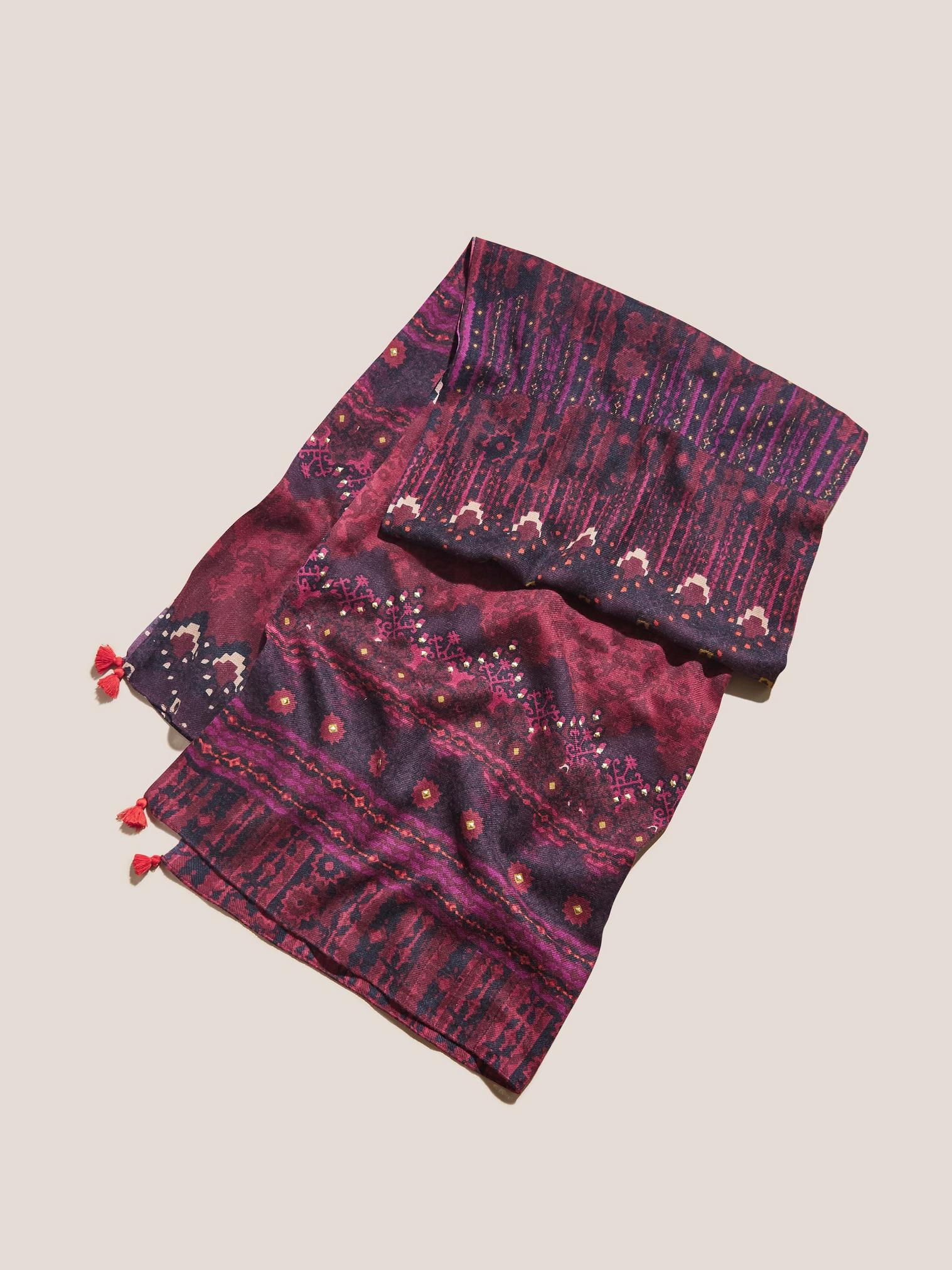 Craftsman Print Scarf in RED MLT - MODEL FRONT