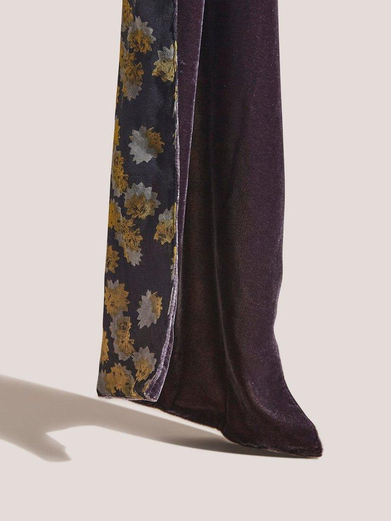 Floral Wool Velvet Scarf in CHARC GREY - FLAT DETAIL