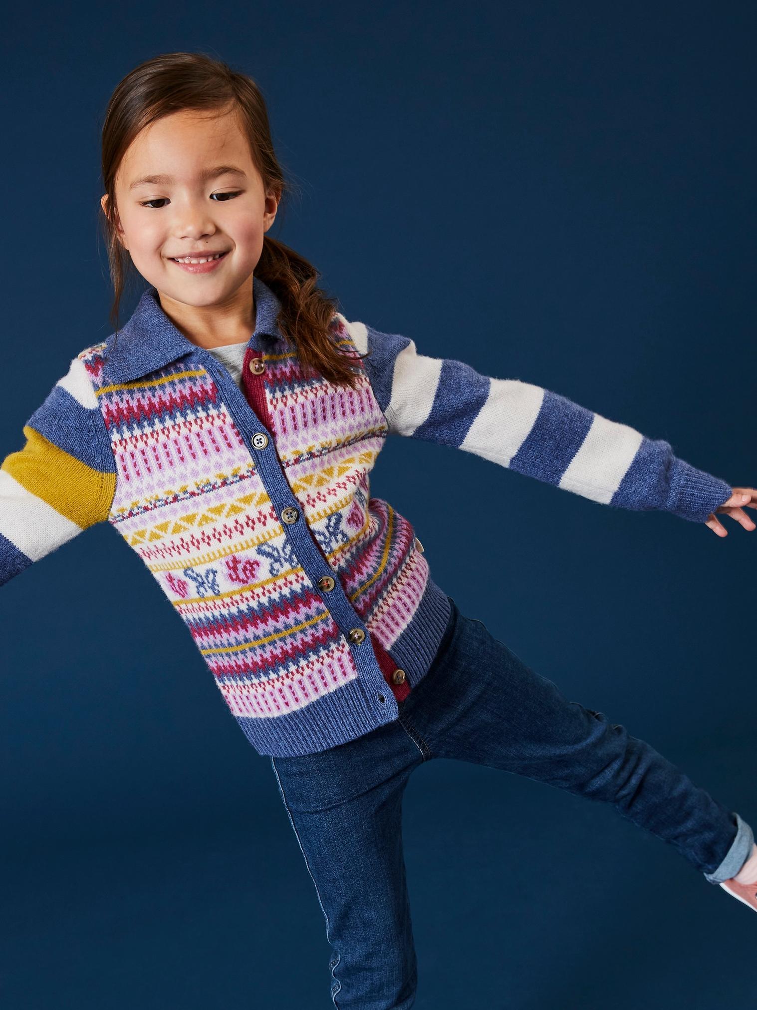 Fairisle Collared Cardigan in BLUE MLT - LIFESTYLE