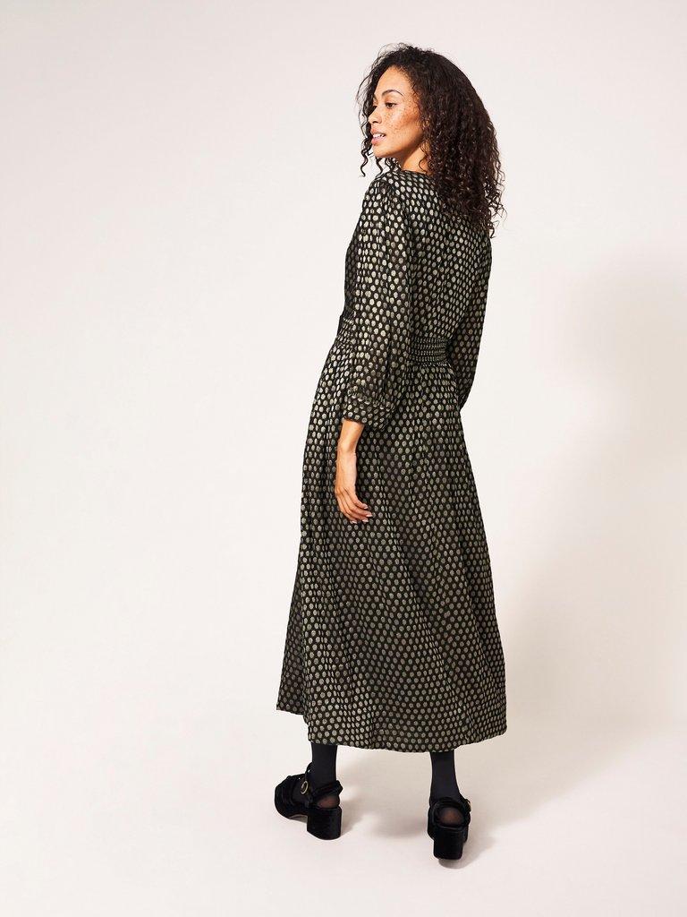 Paula Metallic Dress in BLK MLT - MODEL BACK