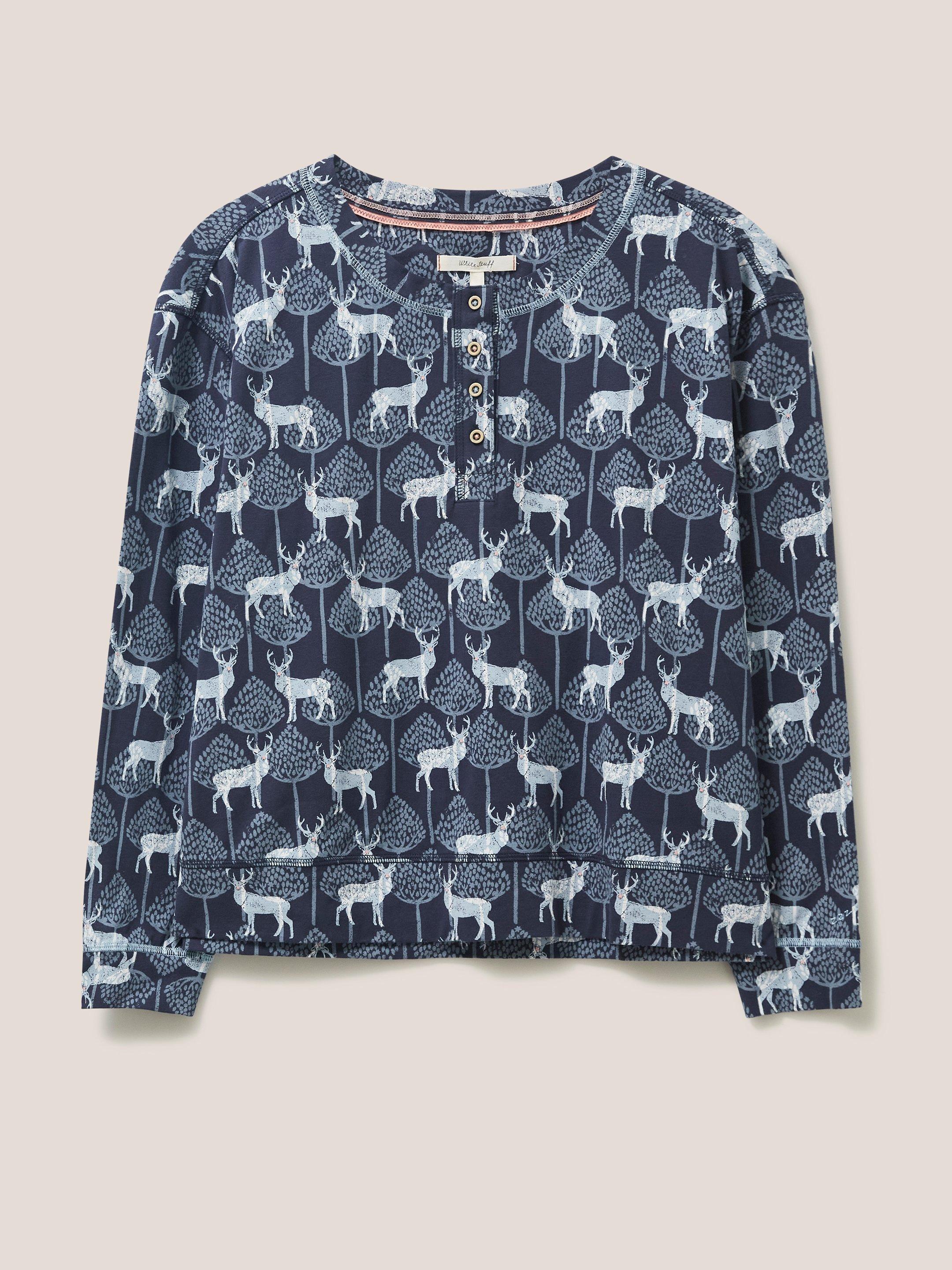 Stag Family Time Jersey Pyjama Top in NAVY MULTI - FLAT FRONT