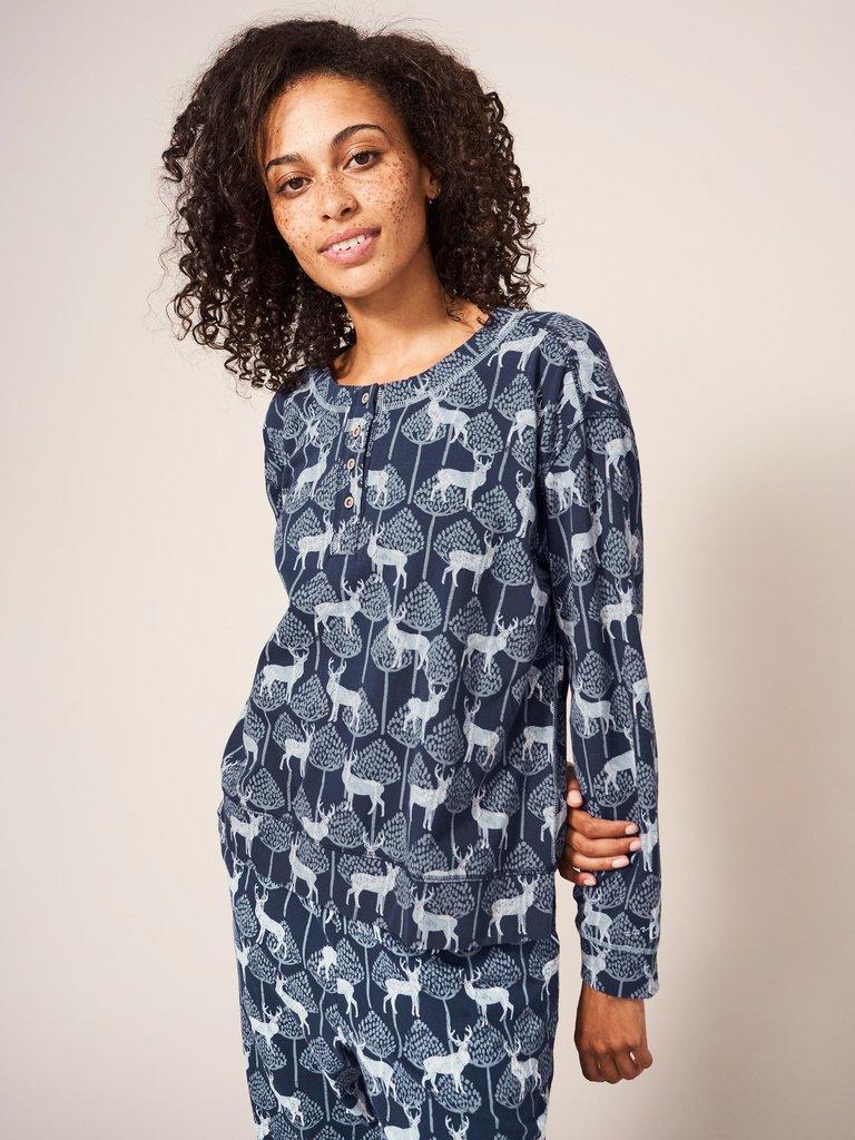 Stag Family Time Jersey Pyjama Top in NAVY MULTI - LIFESTYLE
