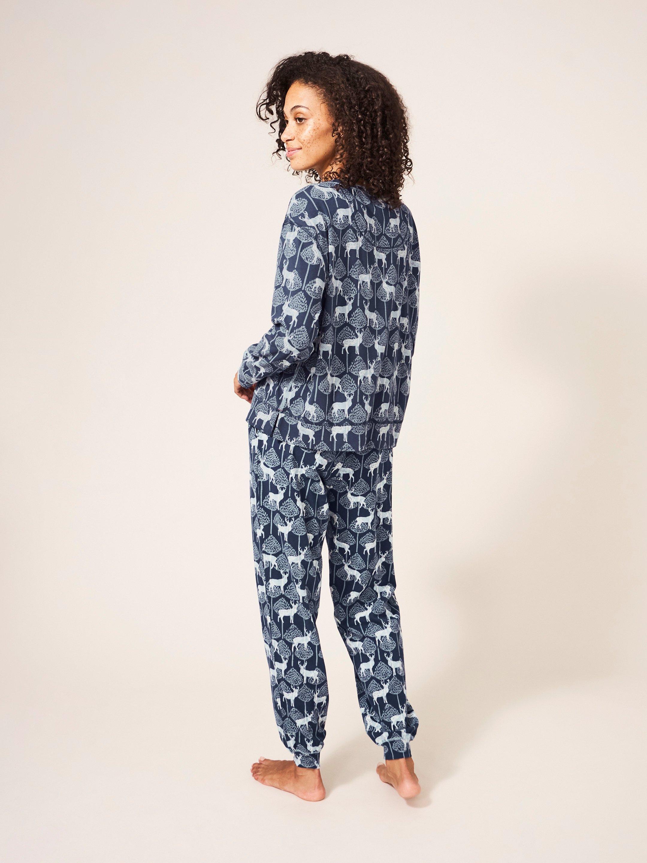 Stag Family Time Jersey Pyjama Top in NAVY MULTI - MODEL BACK