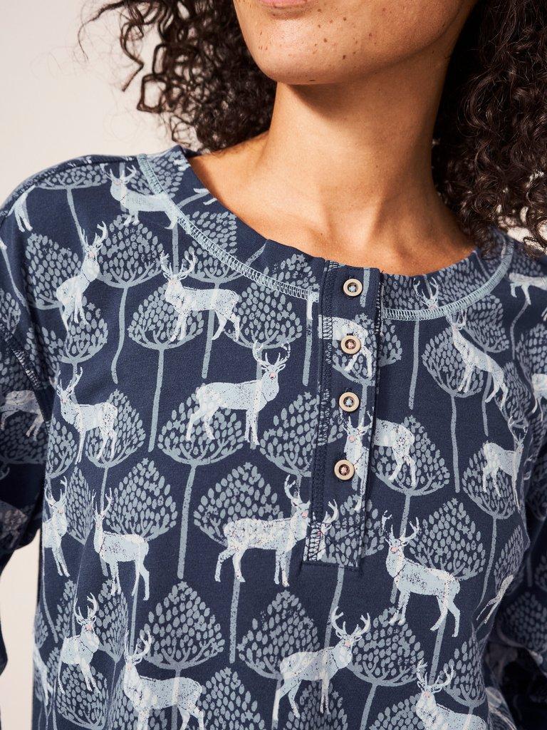 Stag Family Time Jersey Pyjama Top in NAVY MULTI - MODEL DETAIL