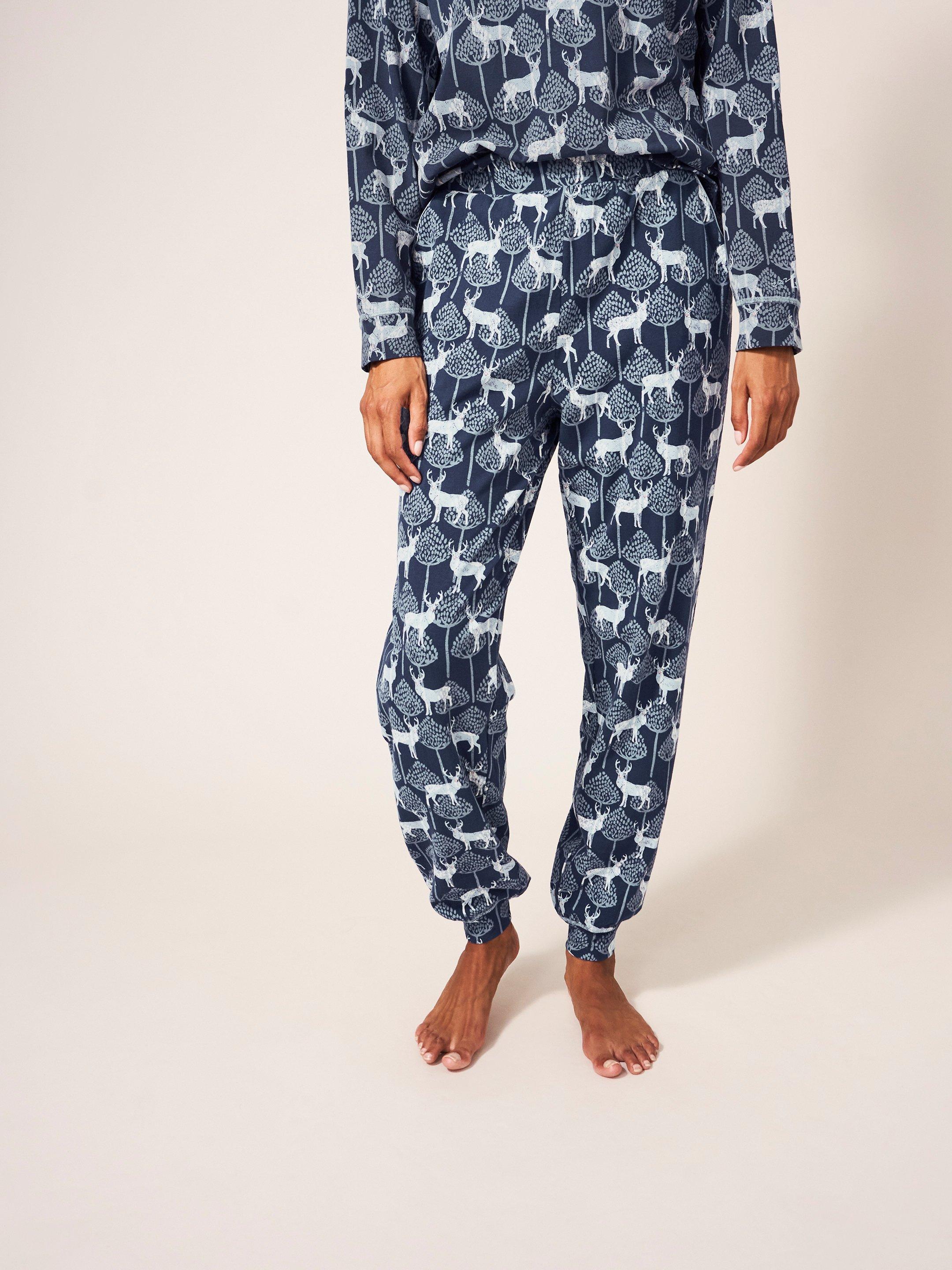 Stag Family Time Jersey PJ Jog in NAVY MULTI - MODEL BACK