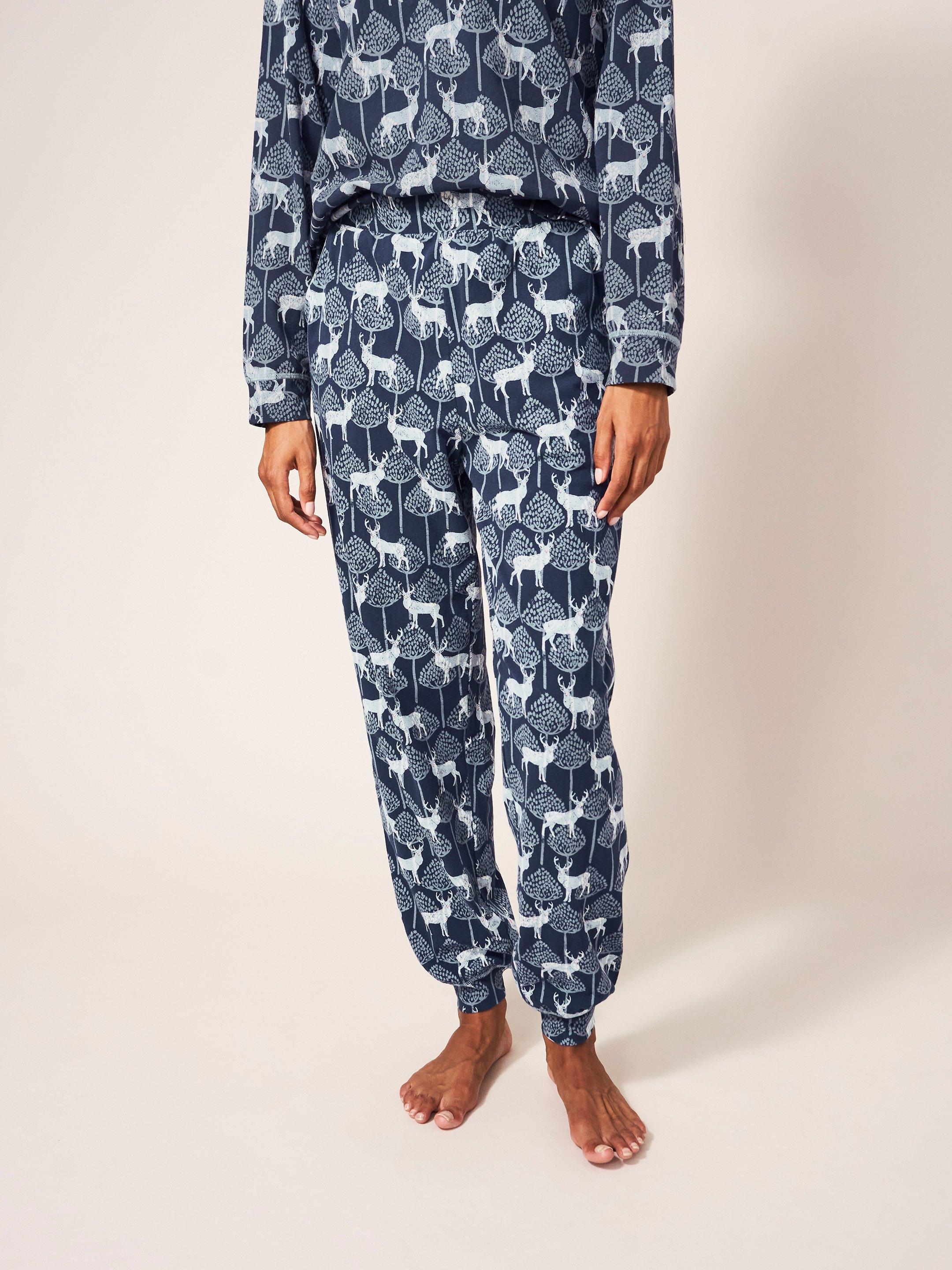 Stag Family Time Jersey PJ Jog in NAVY MULTI - MODEL FRONT