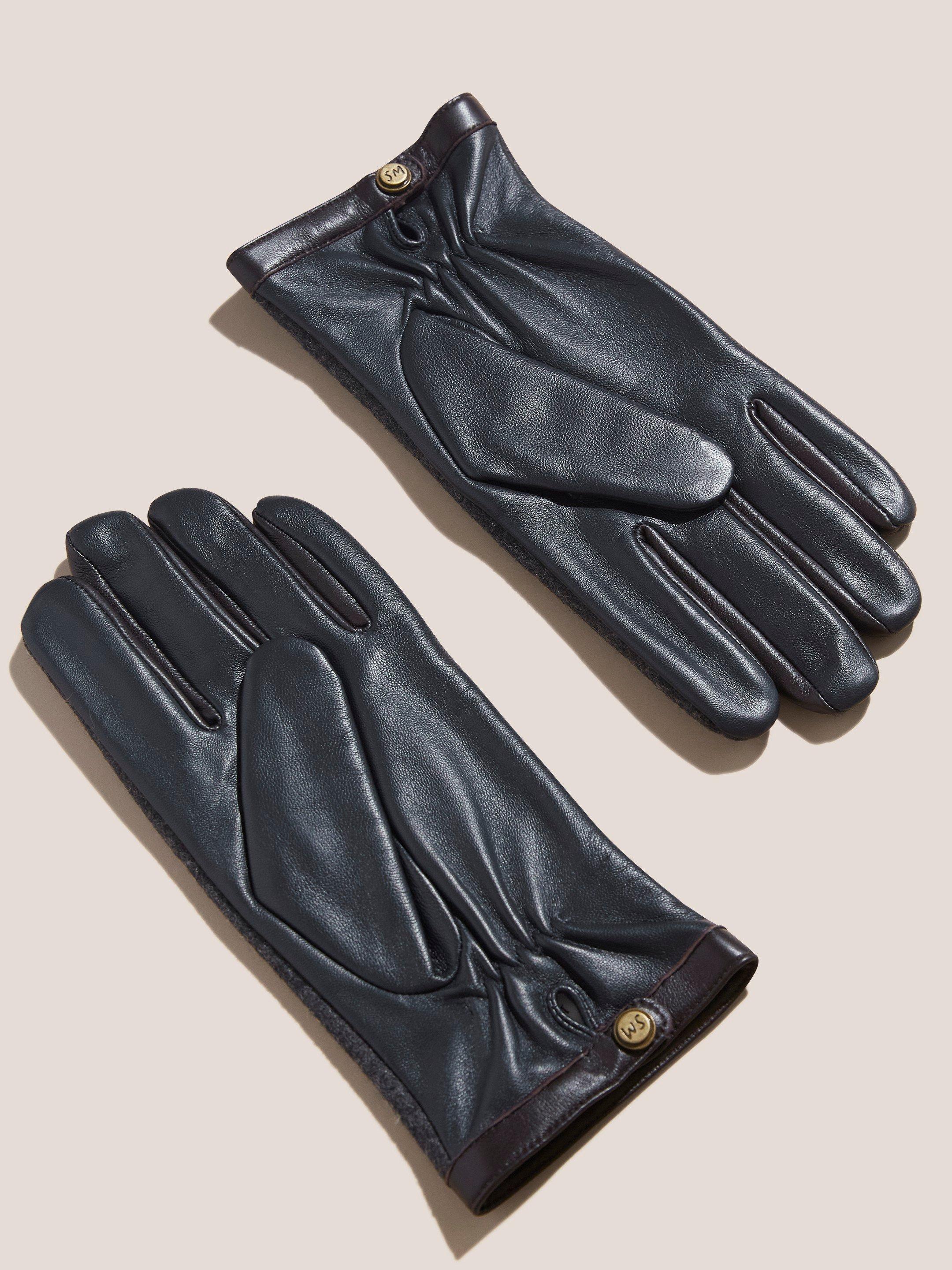 Lucas Leather Wool Mix Gloves in GREY MLT - FLAT BACK
