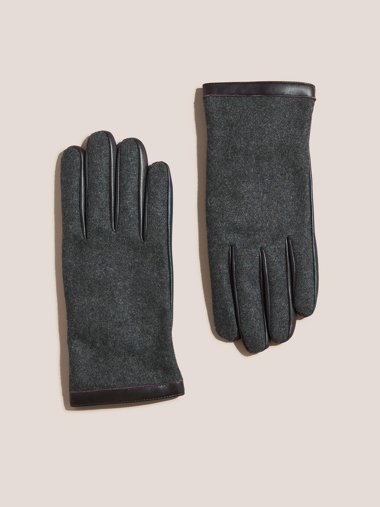 Lucas Leather Wool Mix Gloves in GREY MLT - FLAT FRONT