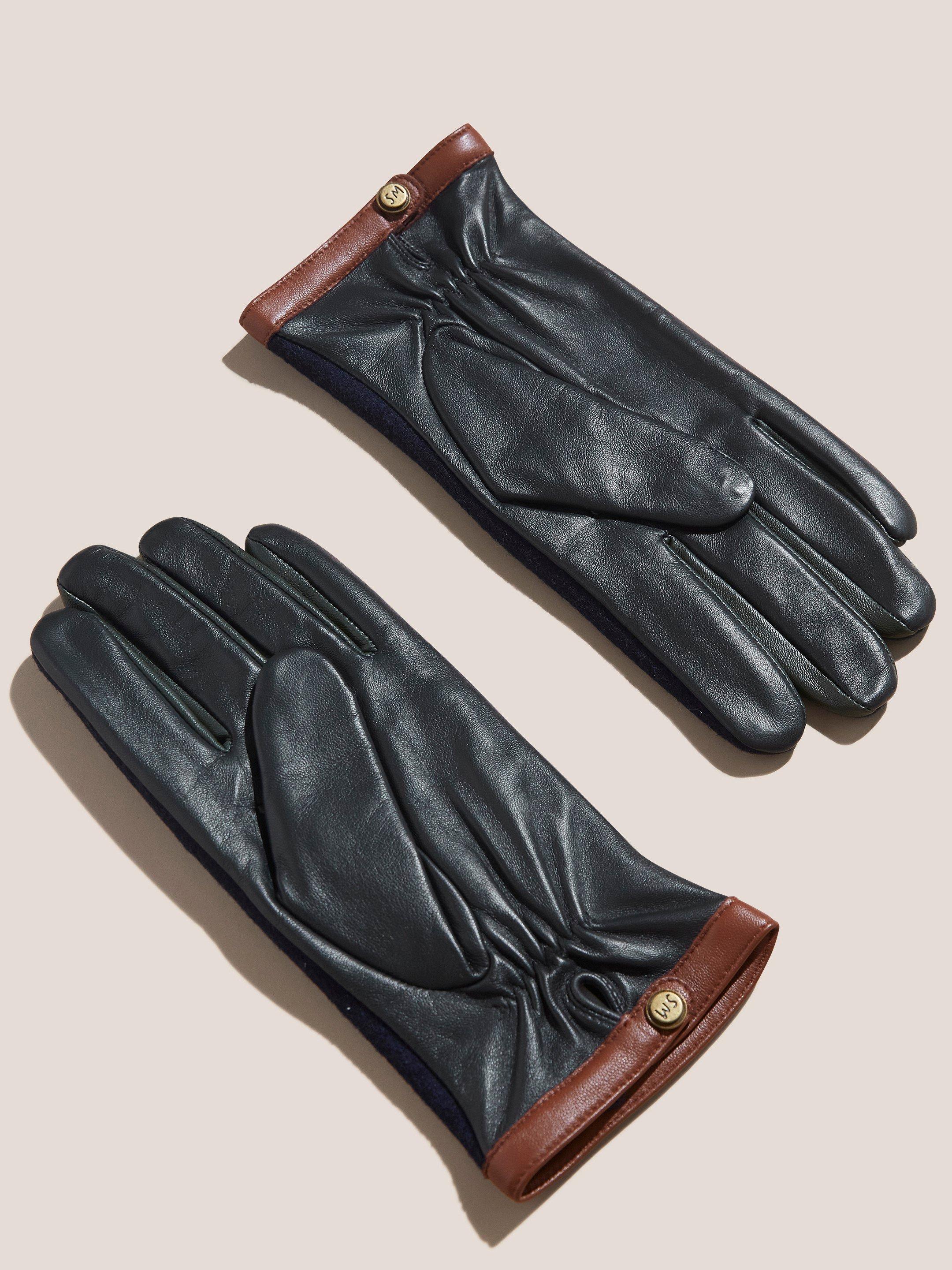 Lucas Leather Wool Mix Gloves in NAVY MULTI - FLAT BACK
