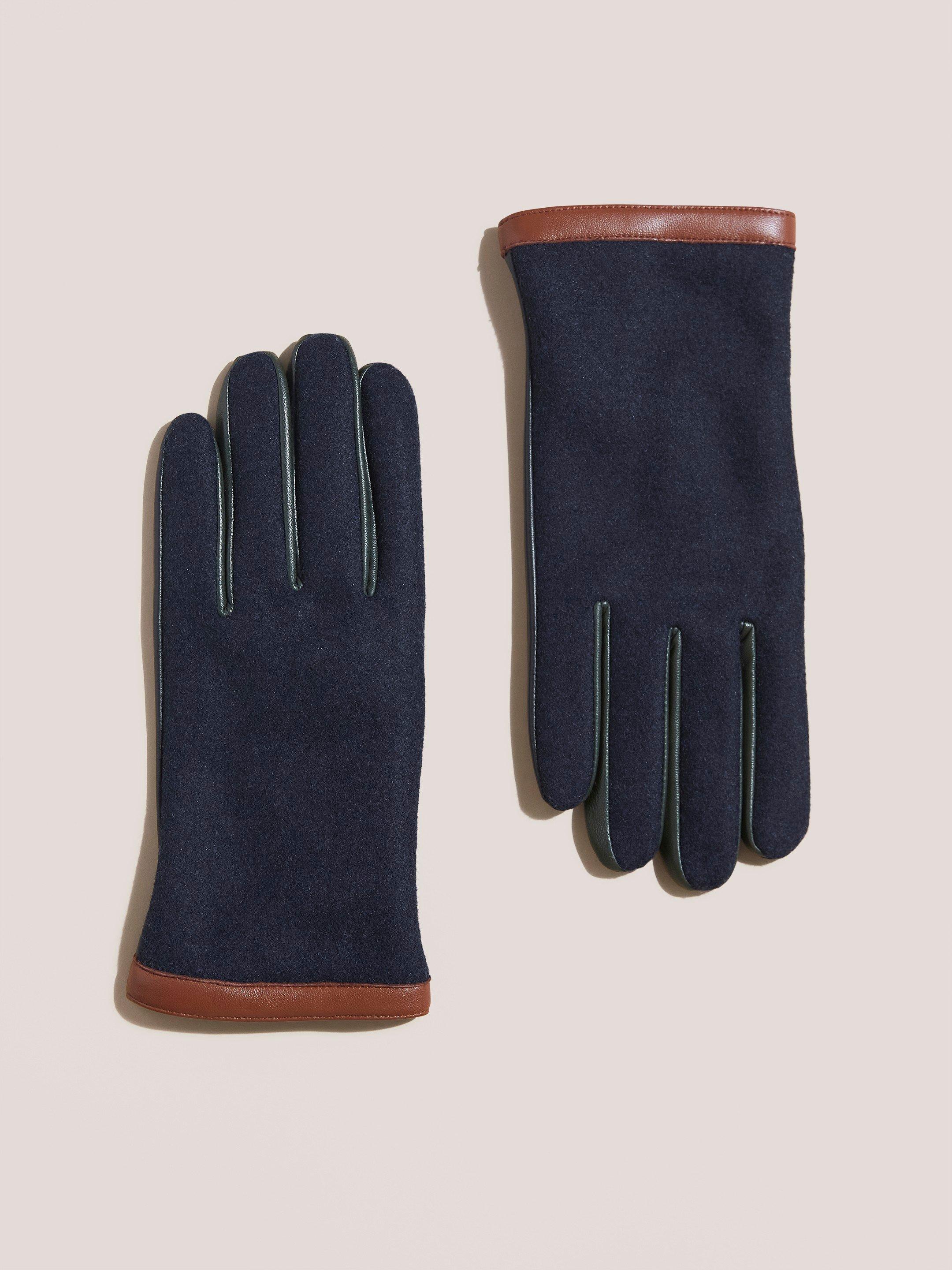 Lucas Leather Wool Mix Gloves in NAVY MULTI - FLAT FRONT