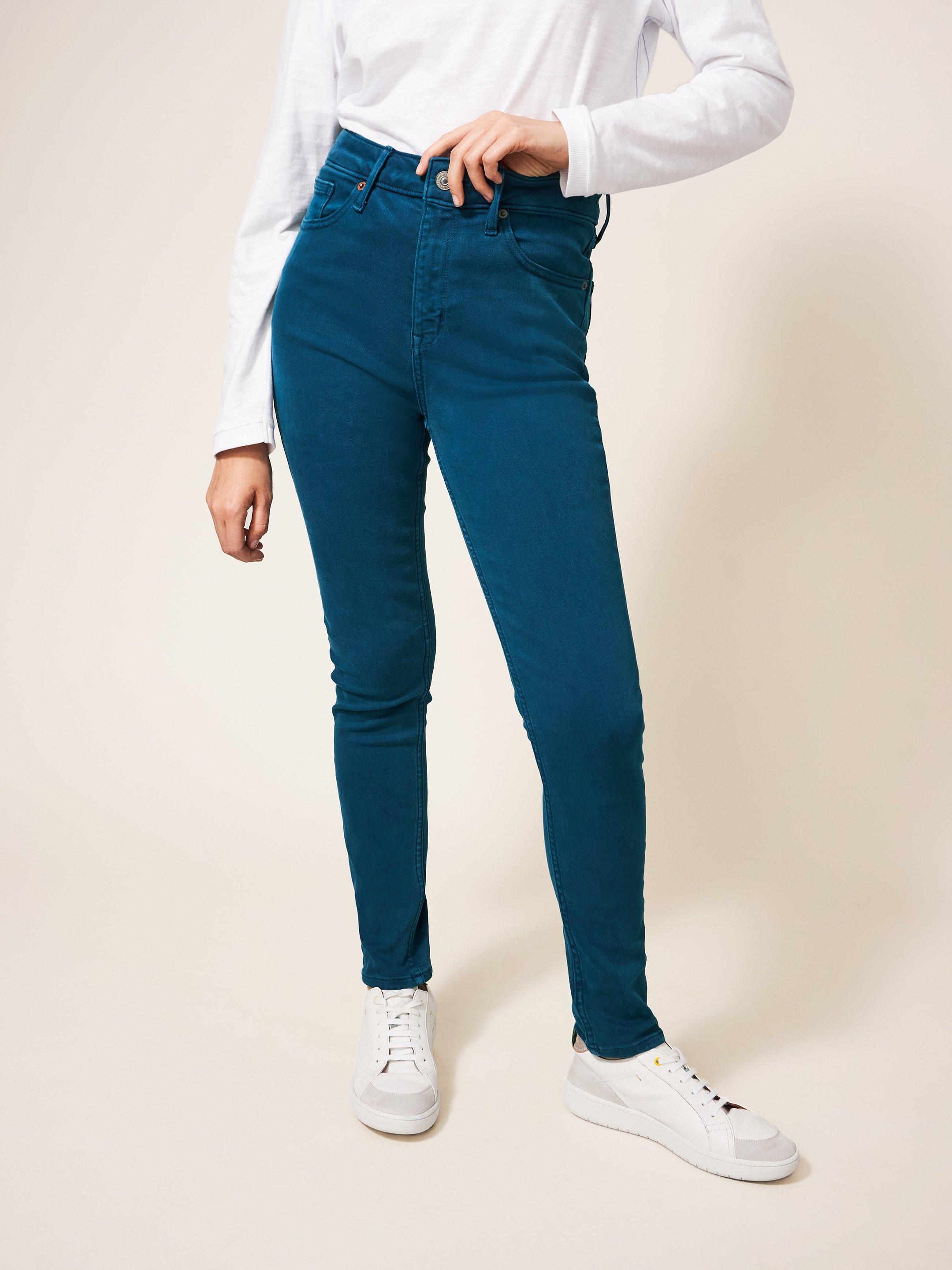 Amelia Skinny Jean in DARK TEAL - MODEL FRONT