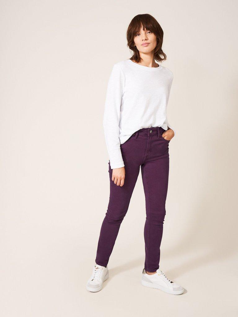 Amelia Skinny Jean in DK PLUM - MODEL FRONT