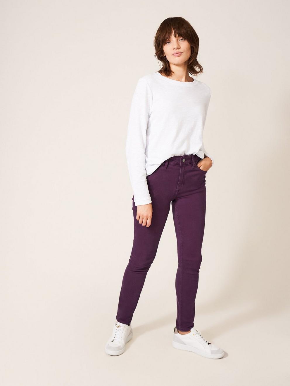 Amelia Skinny Jean in DK PLUM - MODEL FRONT