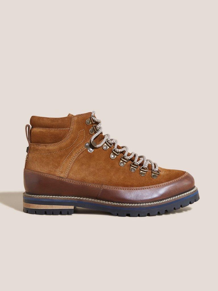 Henry Suede Hiker Boot in DARK TAN - MODEL FRONT