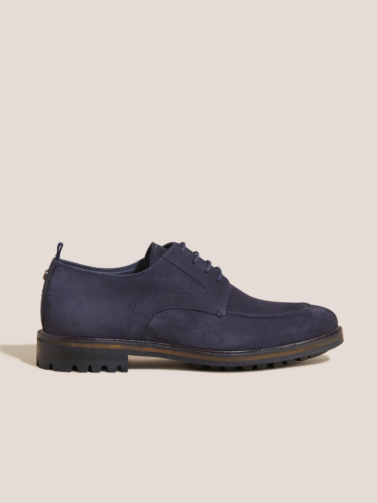Derby Suede Lace Up Shoe in DARK NAVY - MODEL FRONT
