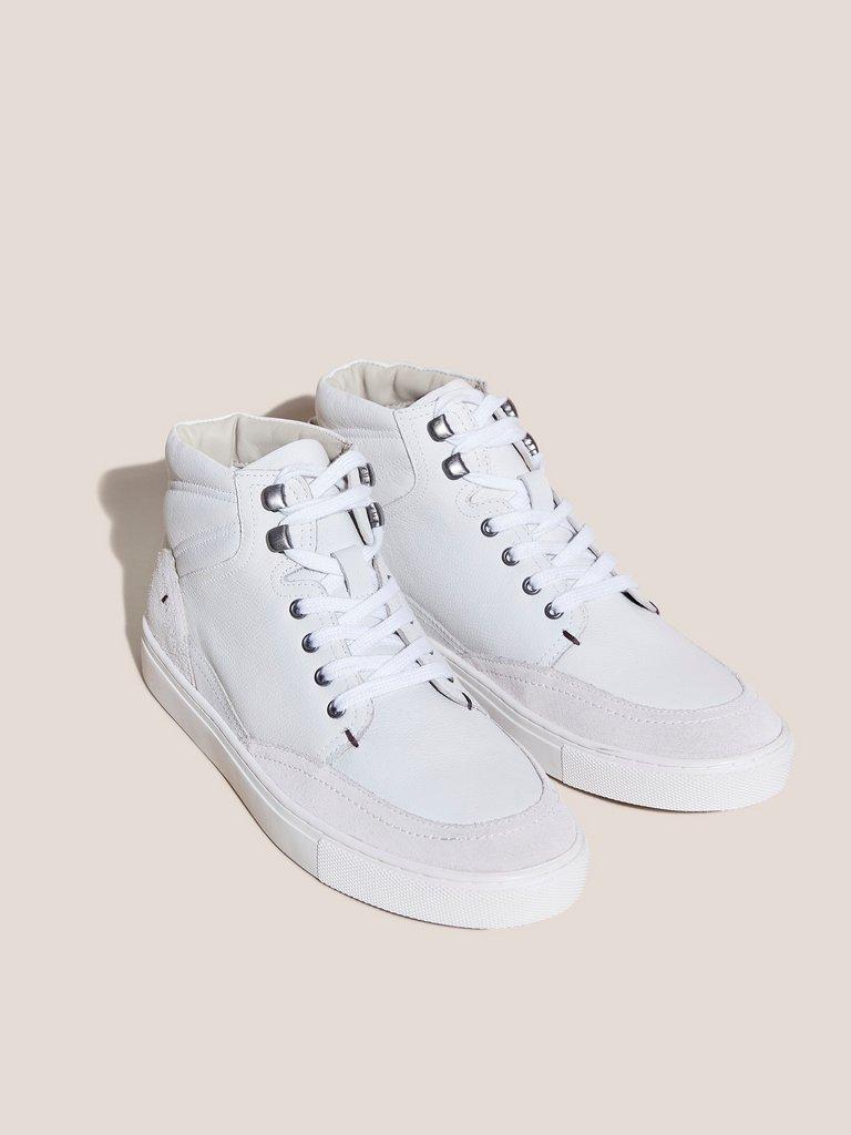 Woody Leather High Top Trainer in NAT WHITE - FLAT FRONT
