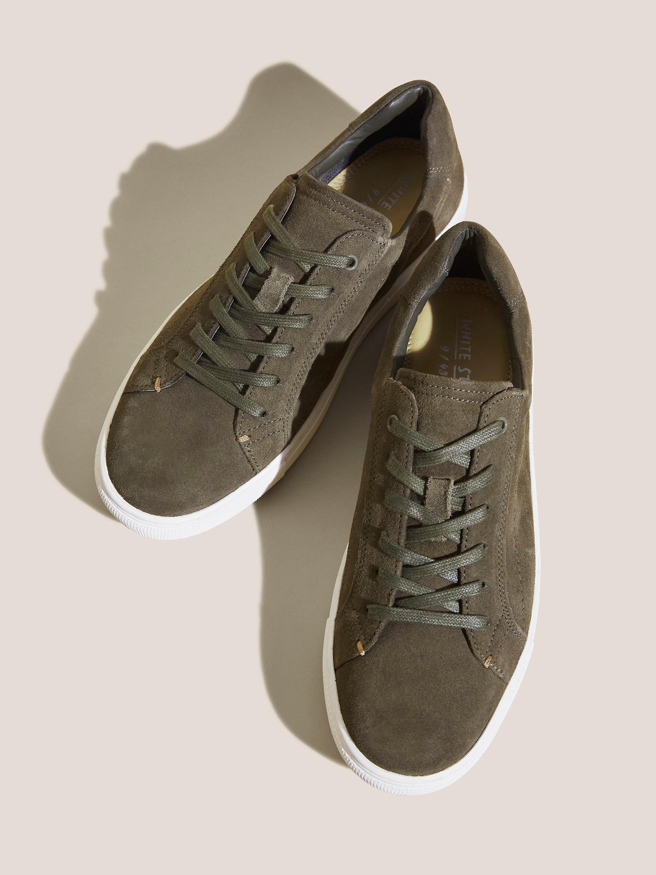 Woody Leather Trainer in KHAKI GRN - FLAT DETAIL
