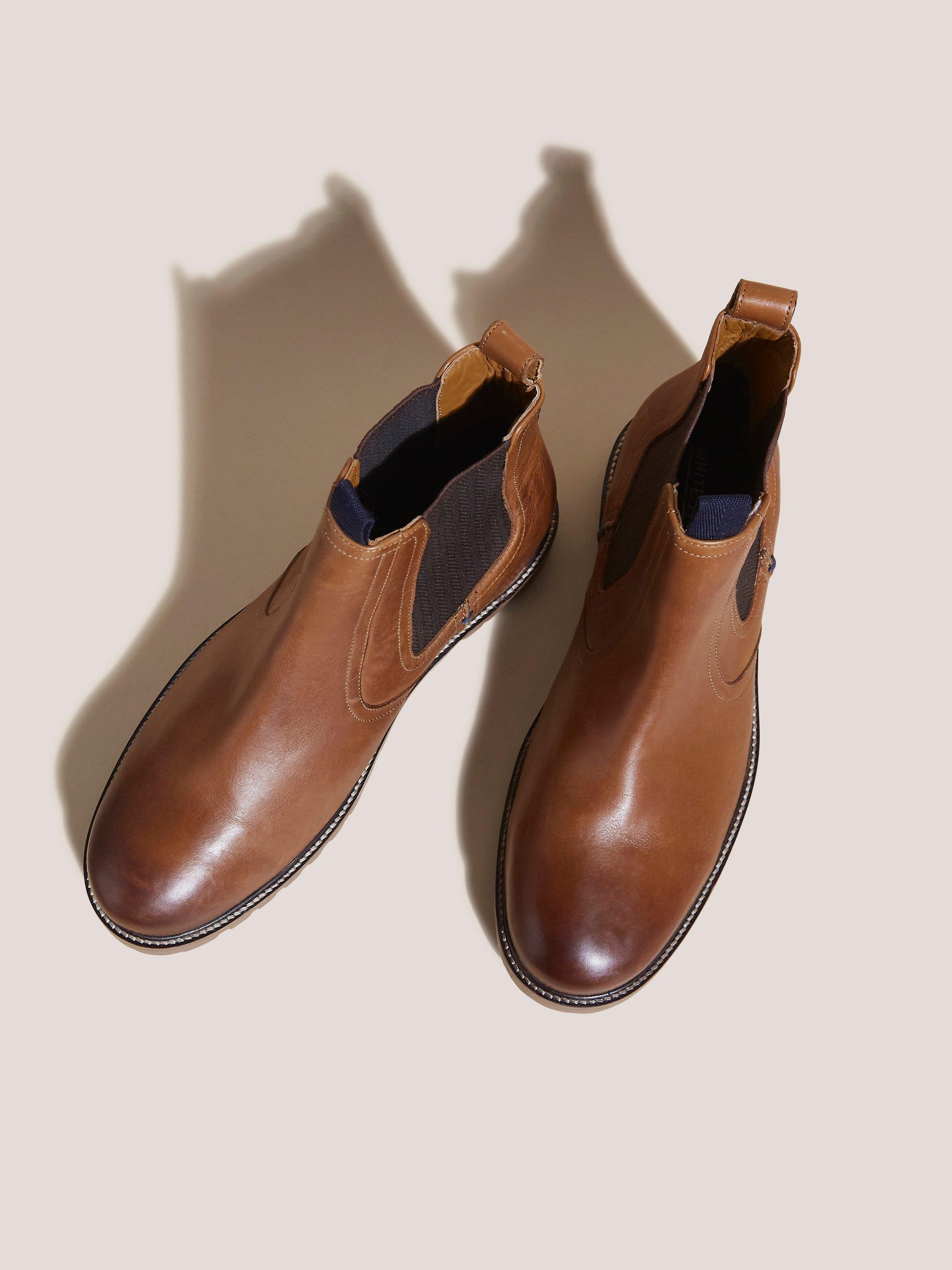 Arthur Leather Chelsea Boot in DARK TAN - FLAT DETAIL